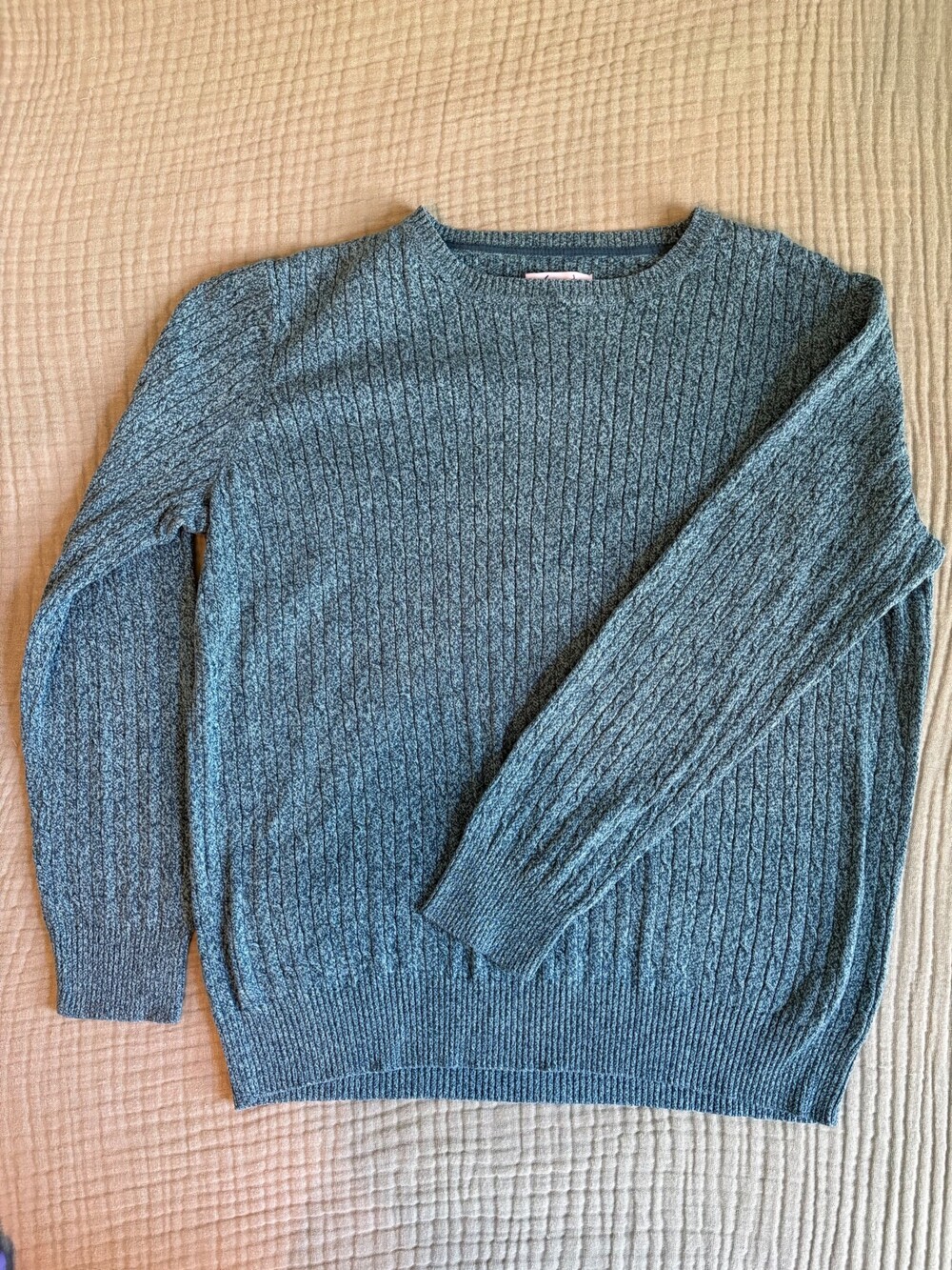 Kim Rogers Large Blue Cotton Cable Knit Sweater Long Sleeve